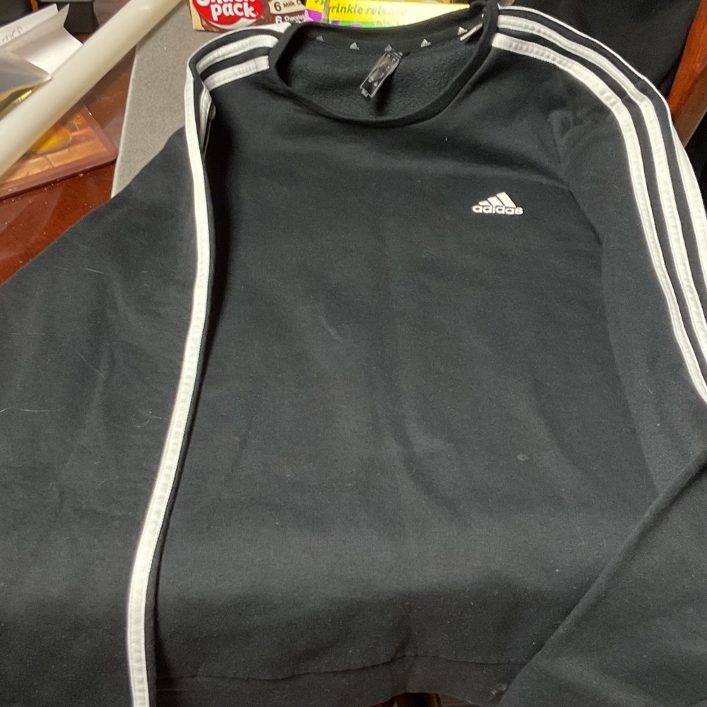 Adidas Men's Black Crewneck Sweater with White Stripes